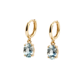Gold earrings with blue gemstones on a white background