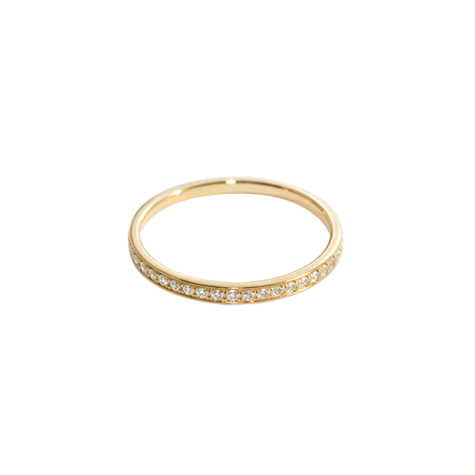 Gold ring with small diamonds on a white background