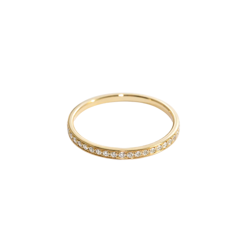 Gold ring with small diamonds on a white background