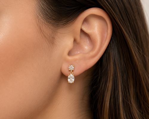 14K Gold Diamond Two-Stone Drop Earrings